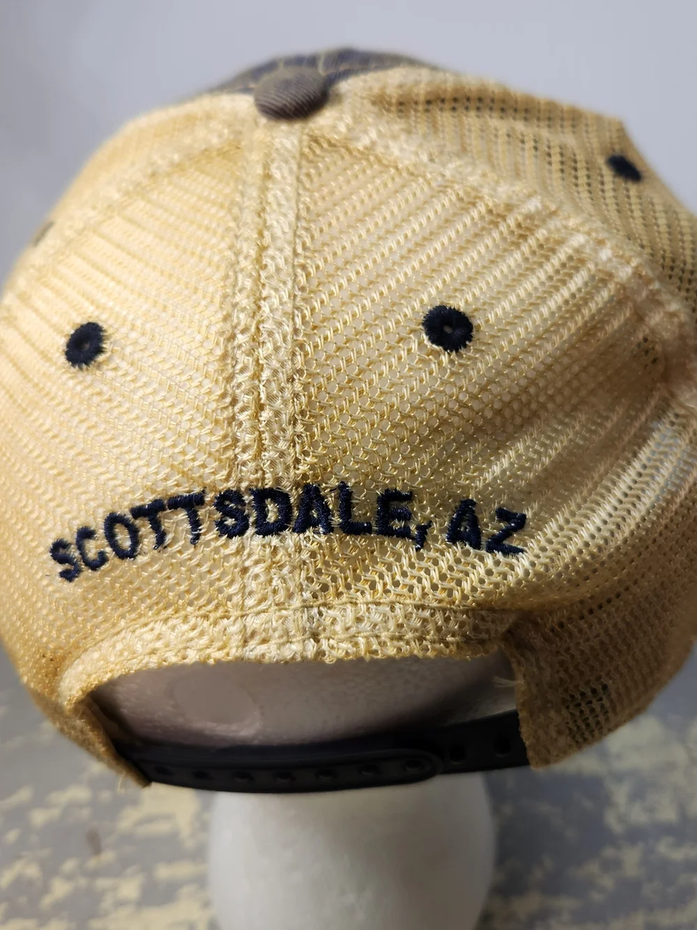 The Whiskey Strikes Back Embroidered Trucker Hat - Navy & Tan Distrested